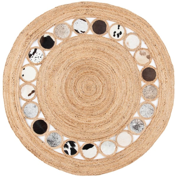 SAFAVIEH Natural Fiber Beige/Silver 4 ft. x 4 ft. Round Solid Area Rug