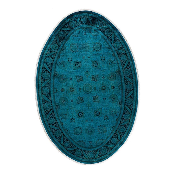 Overdyed Blue 6 ft. x 9 ft. Solid Wool Indoor Area Rug