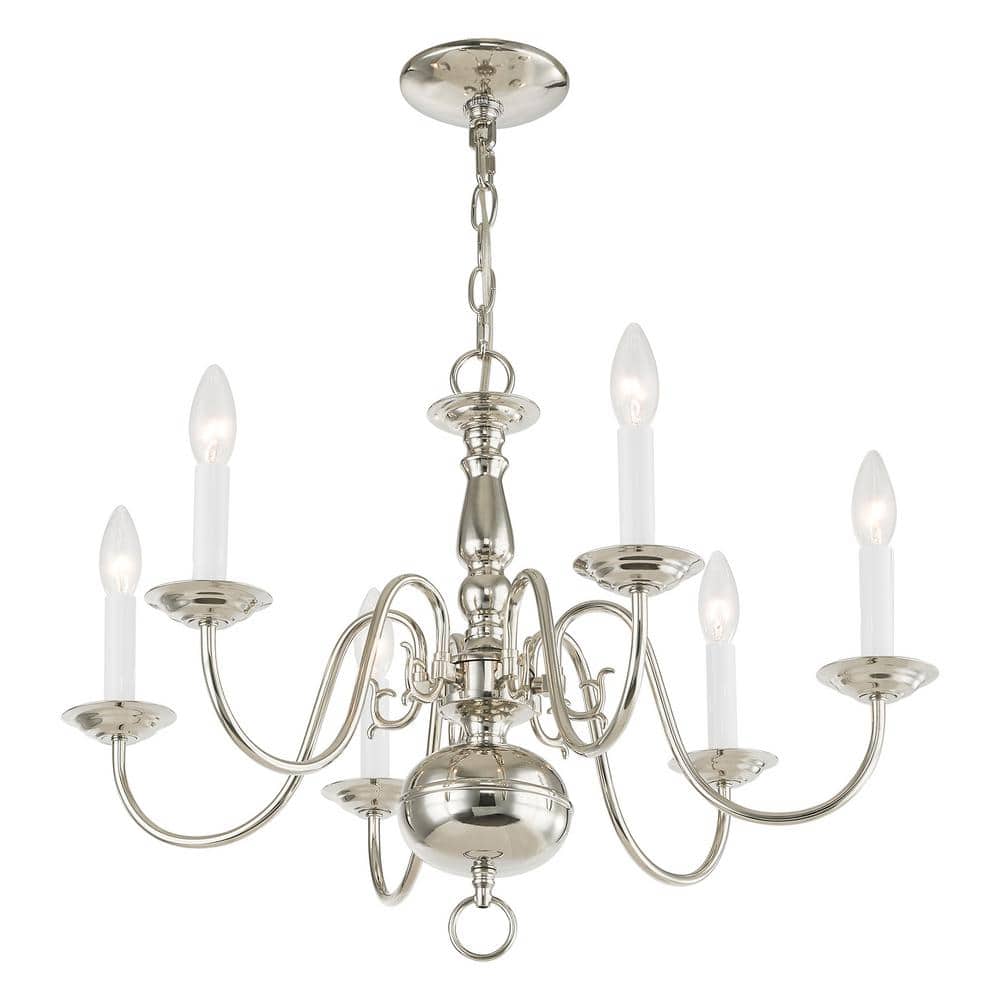 Williamsburgh Polished Nickel 6-Light Traditional Chain Chandelier