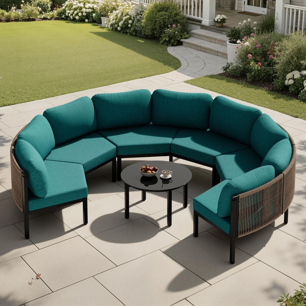 7-Piece Outdoor Aluminum Patio Conversation Set with Malachite Cushions and Tempered Glass Side Table price history on PriceWatchPro