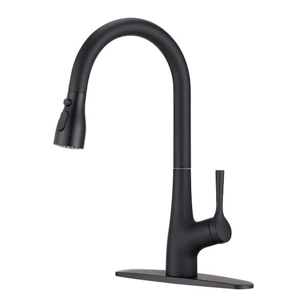 Satico Single Handle Pull Down Sprayer Kitchen Faucet in Matte Black