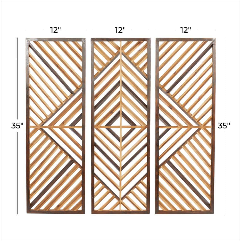 Brown and Light Brown Wood Geometric Wall Decor Set of 3