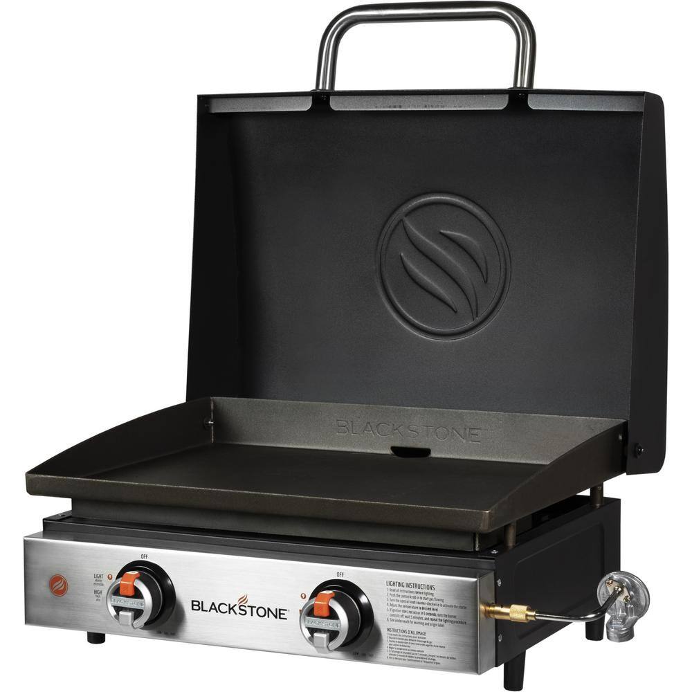 22 in. 2 Burner and Stainless Steel with Hood Tabletop Griddle in Black - 1