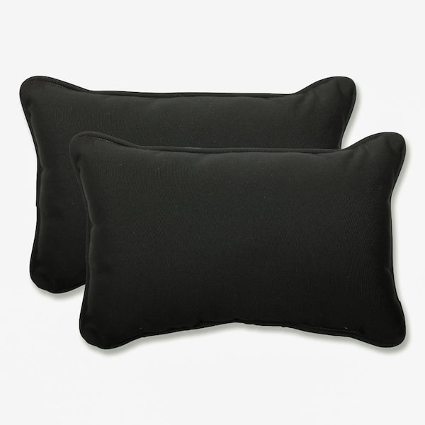 Pillow Perfect Solid Black Rectangular Outdoor Lumbar Throw Pillow 2-Pack