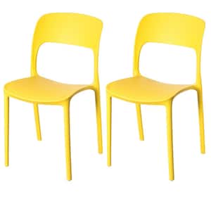 Modern Plastic Outdoor Dining Chair with Open Curved Back in Yellow (Set of 2)