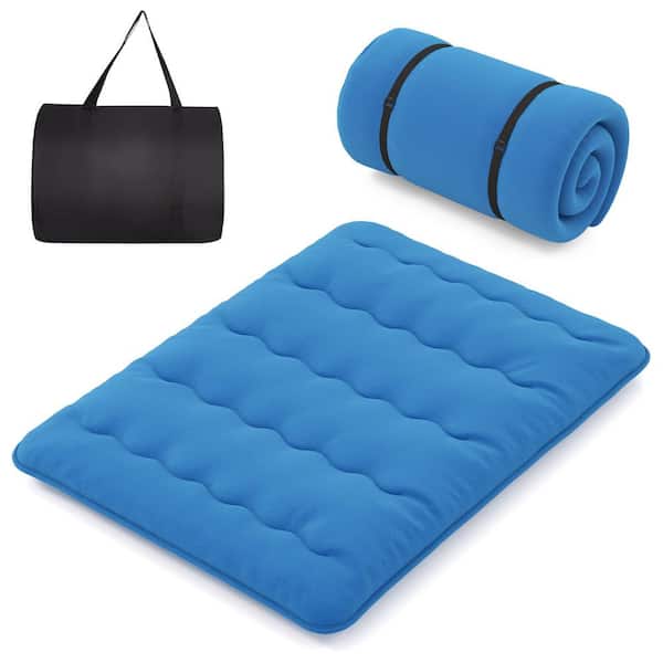 4 in. Blue Queen Futon Mattress Japanese Floor Pad with Washable Cover Carry Bag