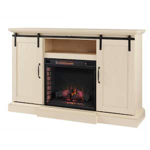 Chastain 68 in. Freestanding Media Console Electric Fireplace TV Stand with Sliding Barn Door in Ivory