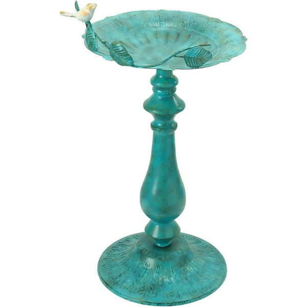 Bird Baths for Outdoors-Metal Bird Bath Bowl-Green Birdbaths Stand with Leaf and Bird Decor, Bird Feeders for Outside