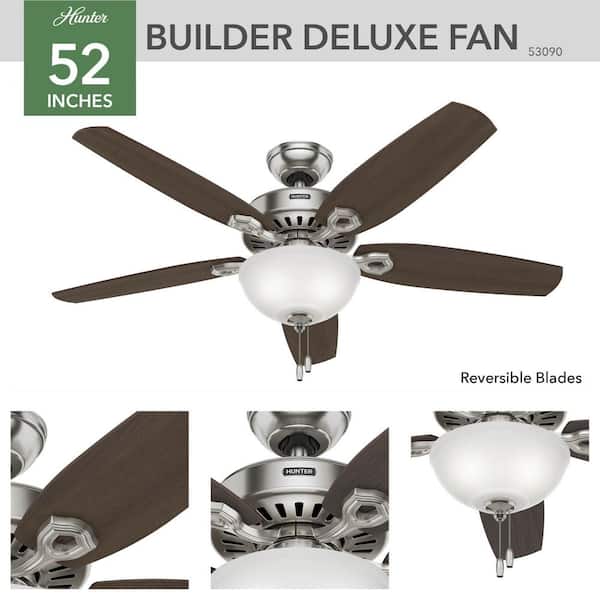Hunter - Builder Deluxe 52 in. Indoor Brushed Nickel Ceiling Fan with Light Kit