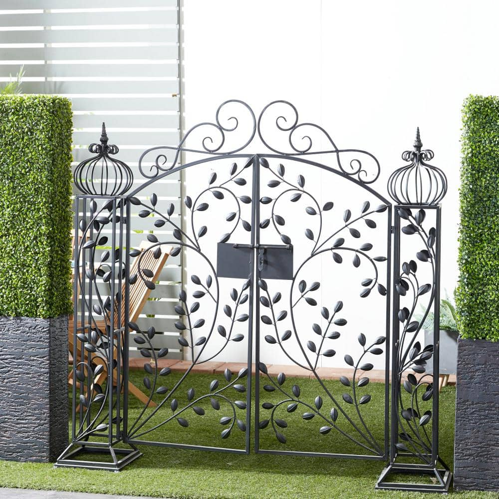 Matte Black Metal Scrollwork Arched Garden Gate Arbor