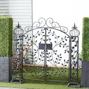 65 in. x 15 in. Metal Indoor Outdoor Scrollwork Arched Gate Garden Arbor with Pillars and Latch Lock Closure