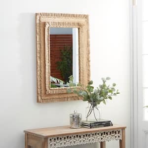 36 in. x 26 in. Rectangle Framed Brown Wall Mirror