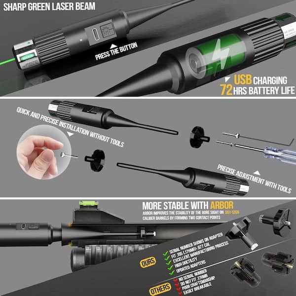 Green Bore Sight Kit Bore Sighter für alle in einem .22 bis .50 Kaliber Jagd Boresighter Zielfernrohr