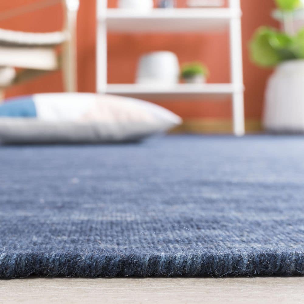 Navy Blue Handmade Wool and Cotton Flatweave Rug, 3' x 5'