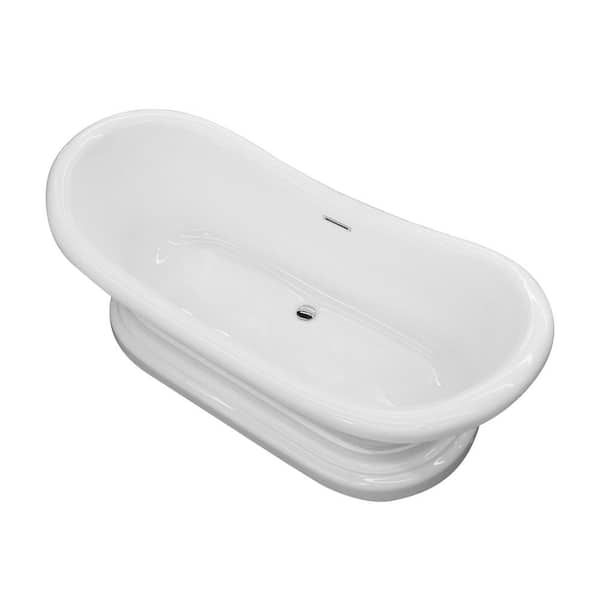 ANZZI Ruby Series 71 in. x 33 in. Flat Bottom Acrylic Freestanding Soaking Bathtub with Center Drain in Glossy White