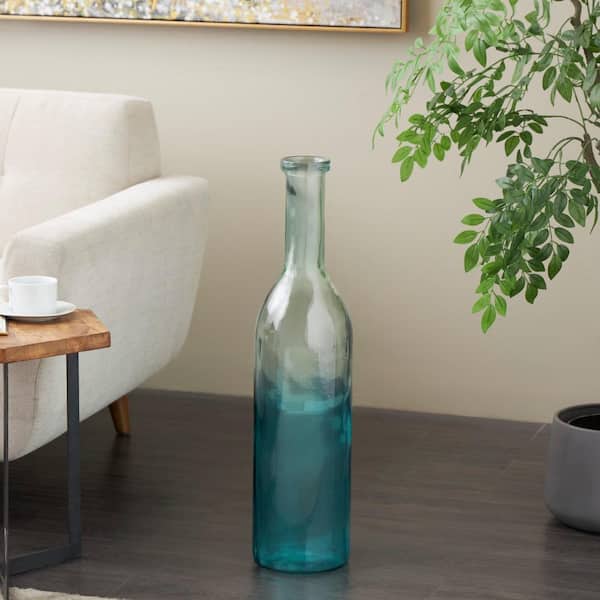 Litton Lane Teal Handmade Tall Ombre Floor Recycled Glass Decorative Vase