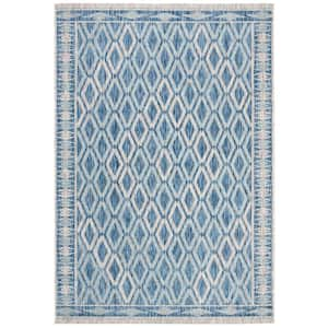 Courtyard Navy/Gray 7 ft. x 10 ft. Border Indoor/Outdoor Patio  Area Rug