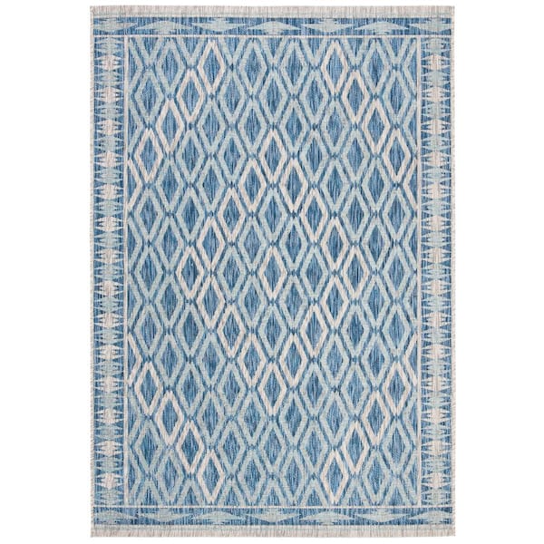Courtyard Navy/Gray 8 ft. x 11 ft. Border Indoor/Outdoor Patio  Area Rug