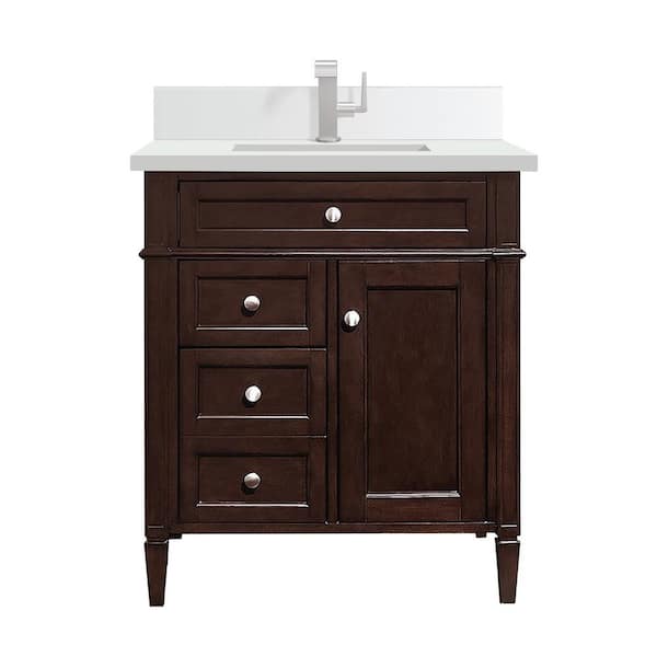 James Martin Vanities Brittany 30.0 in. W x 23.5 in. D x 34.0 in. H Single Vanity in Burnished Mahogany with White Zeus Quartz Top