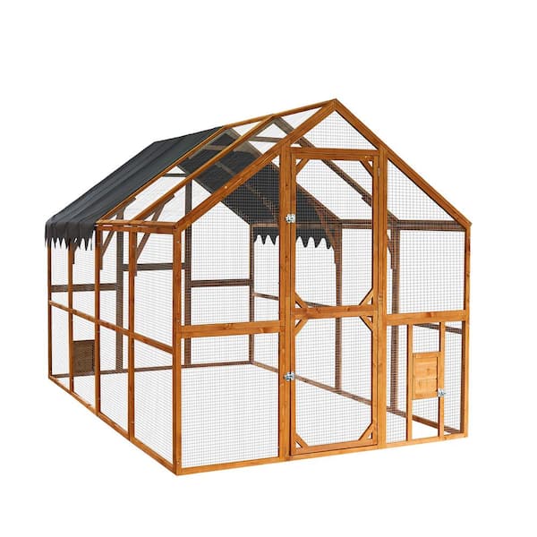 Tunearary 110.5 in. x 74.25 in. x 72.52 in. Galvanised Large Wooden Chicken Coop with Run, with Two Lift Gates, Brown