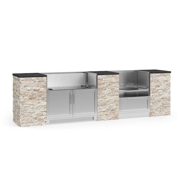 NewAge Products Signature Series 125.16 in. x 25.5 in. x 37 in. 9-Piece Outdoor Kitchen Cabinet Set with Kamado and 40 in. Grill Cabinet
