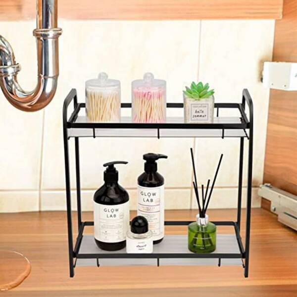 Dyiom 2 Tier Bathroom Counter Organizer Premium Bathroom Sink Organizer Countertop Kitchen Spice Rack Storage Shelf, Black