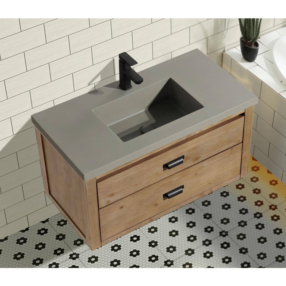 Kane 36" Weathered Fir Floating Bathroom Vanity with Cement Countertop