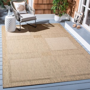 Courtyard Brown/Natural 7 ft. x 7 ft. Square Border Indoor/Outdoor Patio  Area Rug