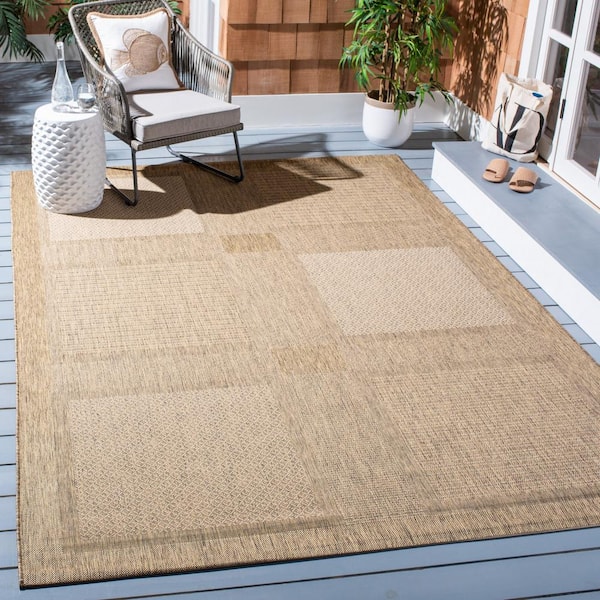 Courtyard Brown/Natural 8 ft. x 11 ft. Border Indoor/Outdoor Patio  Area Rug