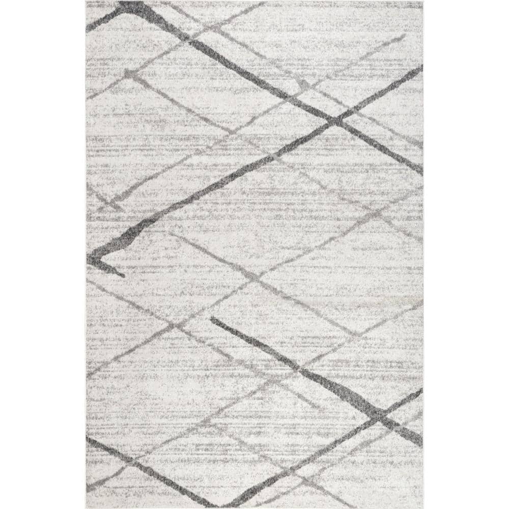 Reversible Rectangular Gray Synthetic 6'7"x9' Easy-Care Rug