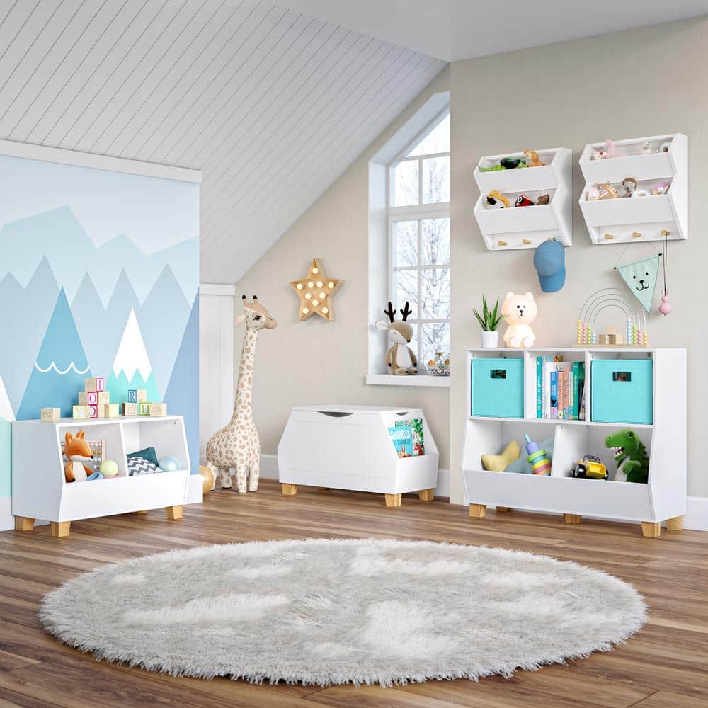 35" White Kids Toy Organizer with Cubbies and Compartments