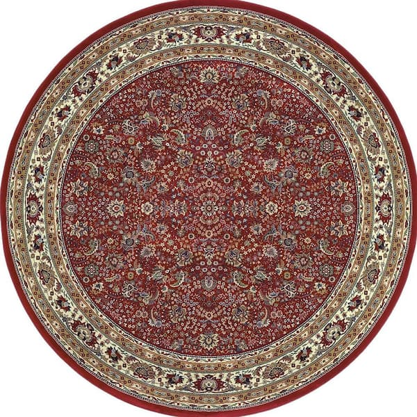 8 ft. Round Ivory, Green Oriental Washable Area Rug