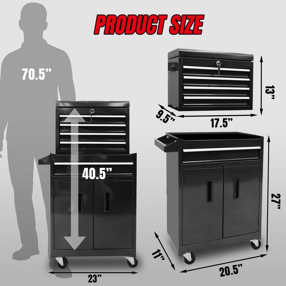 Black 5-Drawer Rolling Steel Tool Chest with Lockable Cabinet