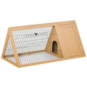 Yellow Wooden A-Frame Outdoor Animal Hutch with Outside Run & Ventilating Wire - Small