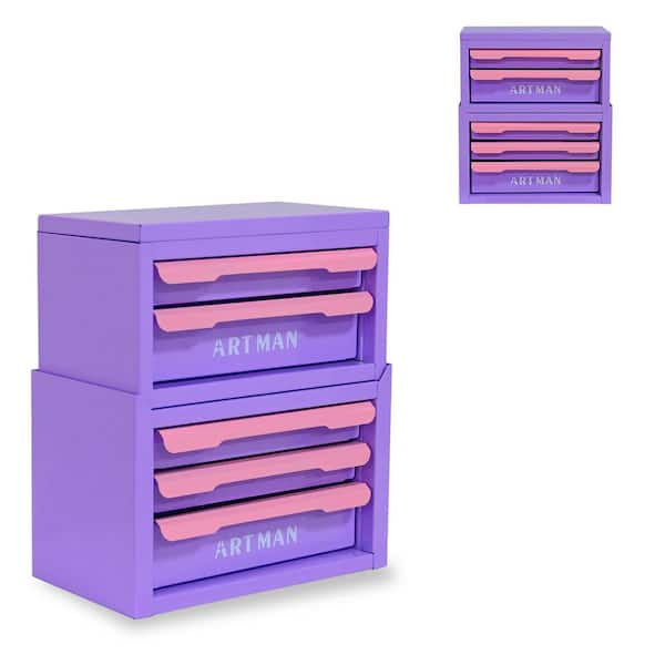 Beautiful 11.22"D x 6.22"W x 12.60"H Purple-pink Cold Rolled Steel Drawer-style Desktop Storage Jewelry Box