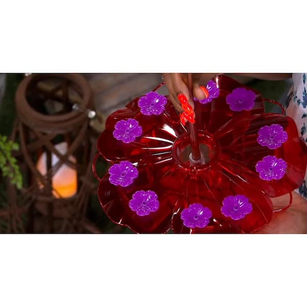 Ultimate Innovations (10 in.) Flat Hibiscus Hummingbird Feeder 10 Ports - Red/Purple