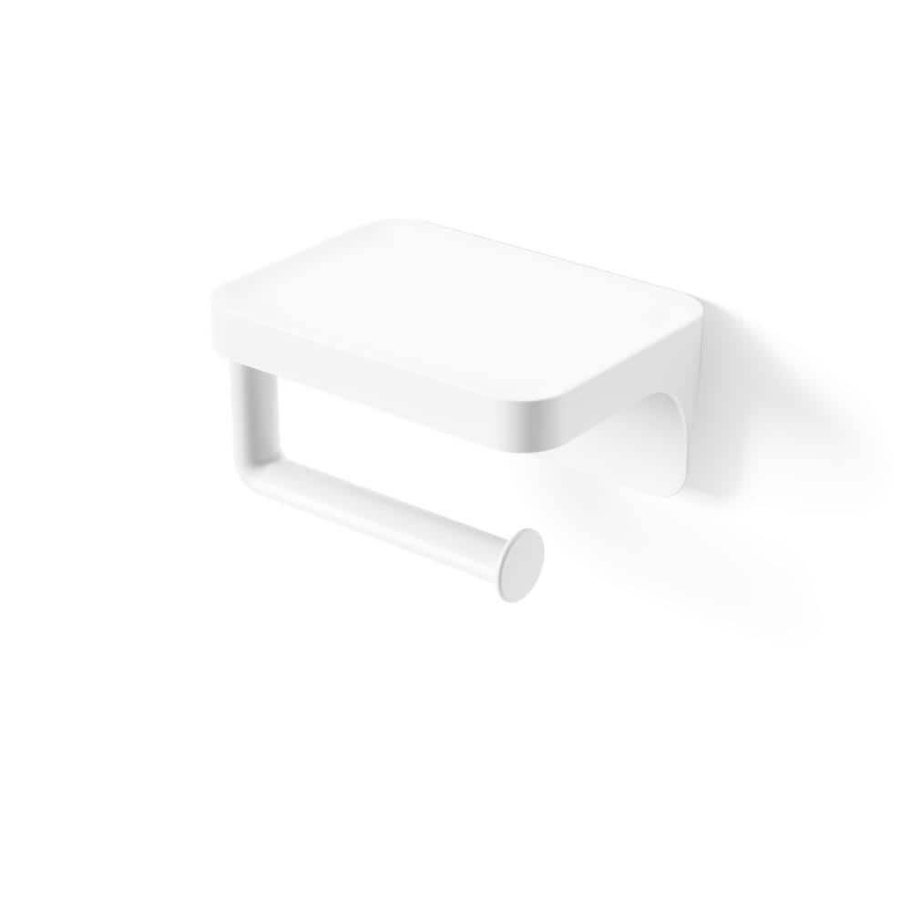White Adhesive Toilet Paper Holder with Shelf