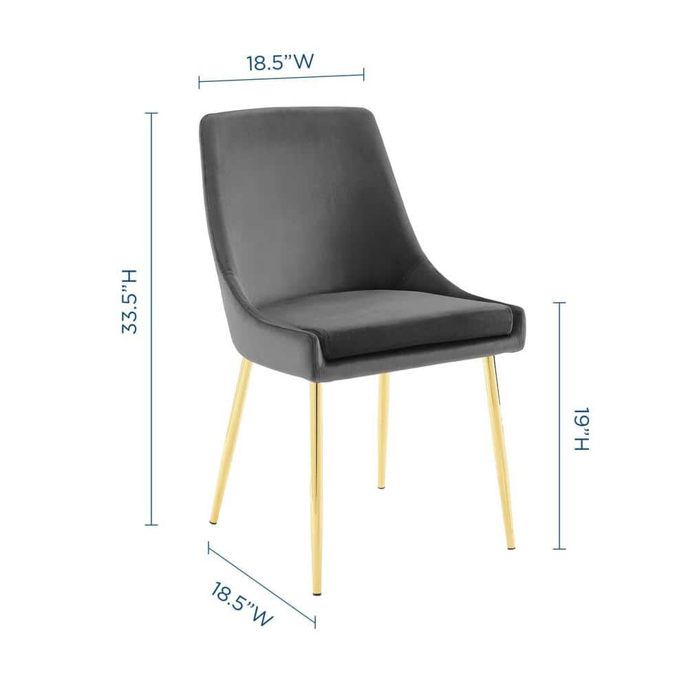 Charcoal Velvet Upholstered Side Chair with Gold Metal Legs