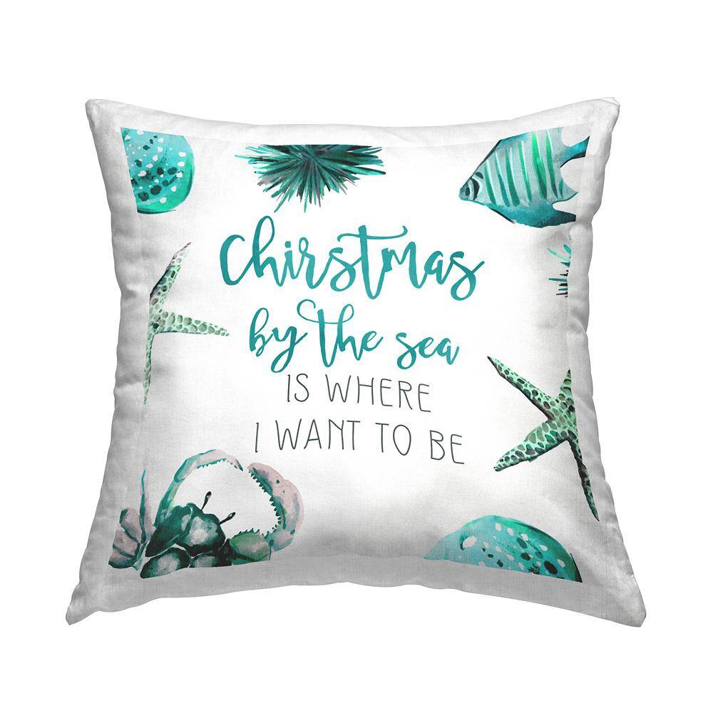 Christmas By The Sea Teal Phrase Green Print Polyester 18in. X 18in. Throw Pillow price history on PriceWatchPro