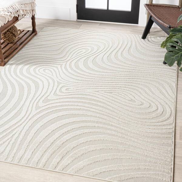 JONATHAN Y Maribo HighLow Abstract Groovy Striped Cream/Ivory 4 ft. x