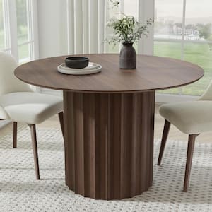 Round Walnut Wood 46 in. Column Base Dining Table Seats 4