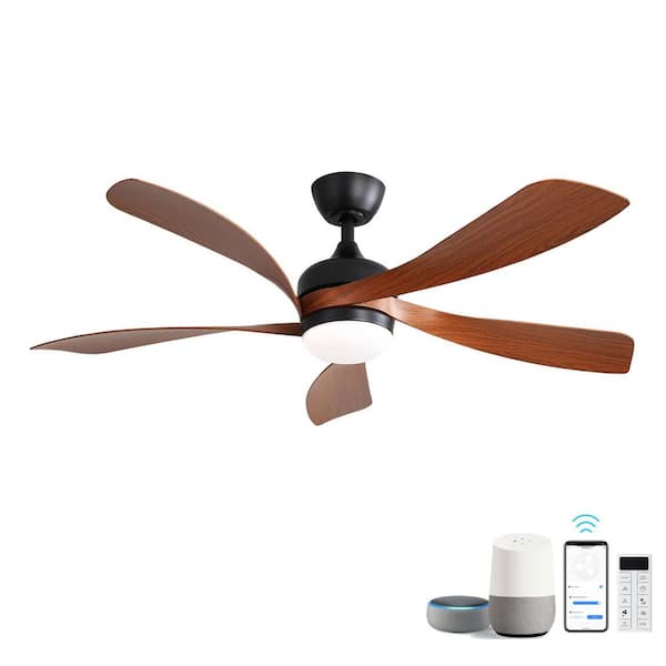 45 in. Black+Brown Ceiling Fan with Dark Wood Grain ABS Blades DC Motor and Integrated Light