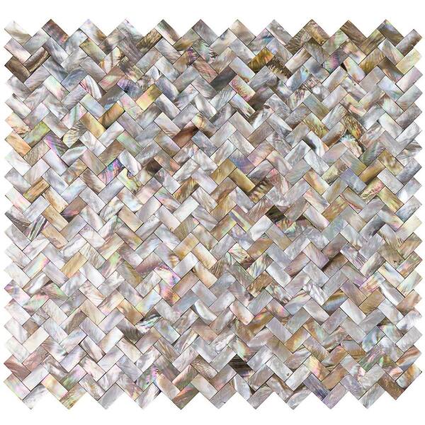 Ivy Hill Tile Lokahi Brume Gold Herringbone Pearl Shell 3 in. x 6 in. Mosaic Tile Sample