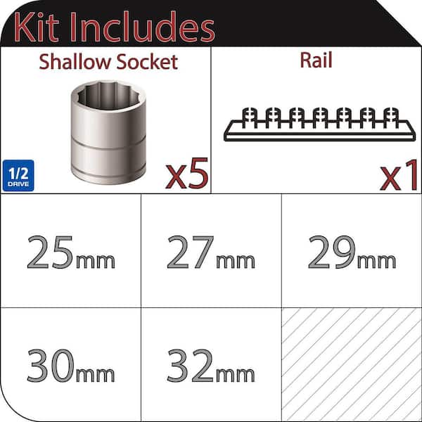 1/2 in. Drive Metric Large Socket Set (5-Piece)