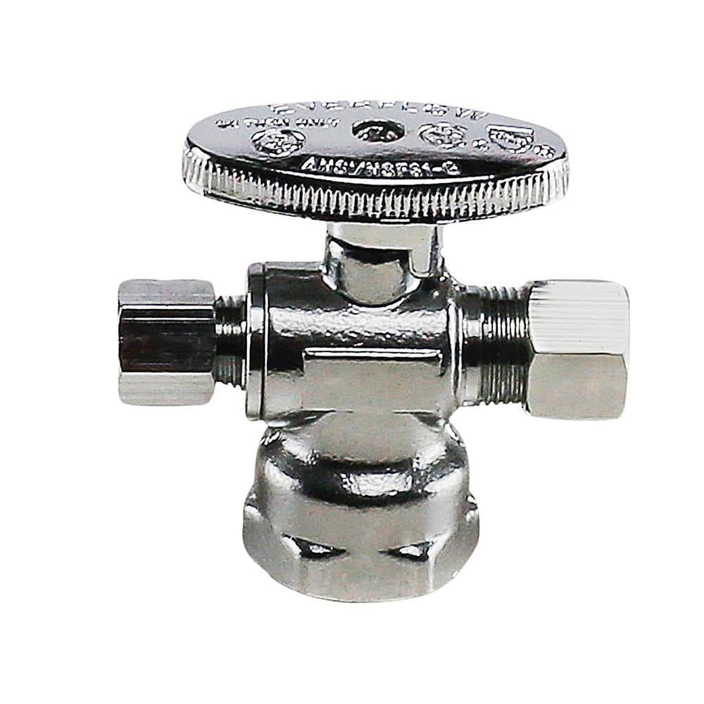 1/2 in. FIP x 3/8 in. Comp x 1/4 in. Comp Water Supply Stop Valve; Dual Outlet Quarter Turn Valve Chrome Plated Brass price history on PriceWatchPro