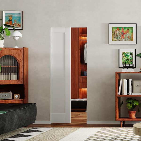 32 in. x 80 in. 1-Panel, Hollow Core, Composite, White Primed, Pocket Sliding Door with Pocket Door Hardware Kit