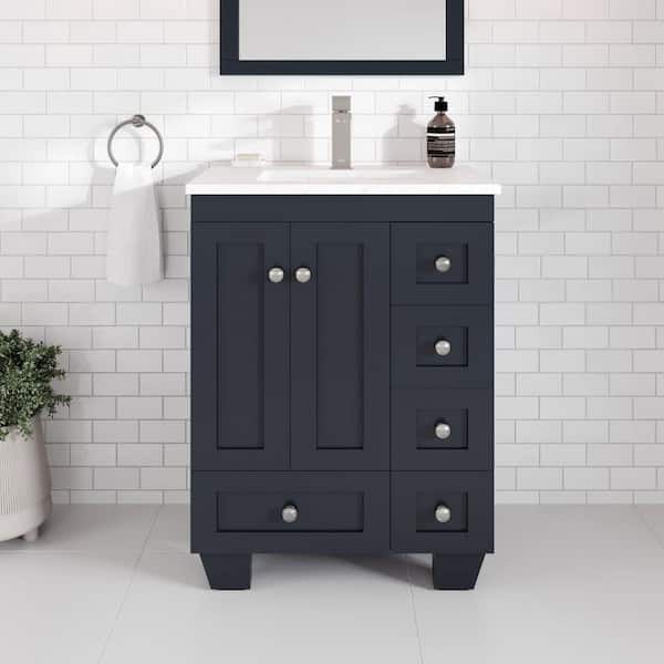 Acclaim 24 in. Single Sink Dark Gray Bath Vanity with White Carrara Quartz Top (Assembled)