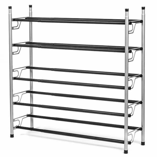 32 in. H x 24.375 in. - 45.5 in. W 25-Pair 5-Tier Gray and Black Metal Expandable Stackable Shoe Rack