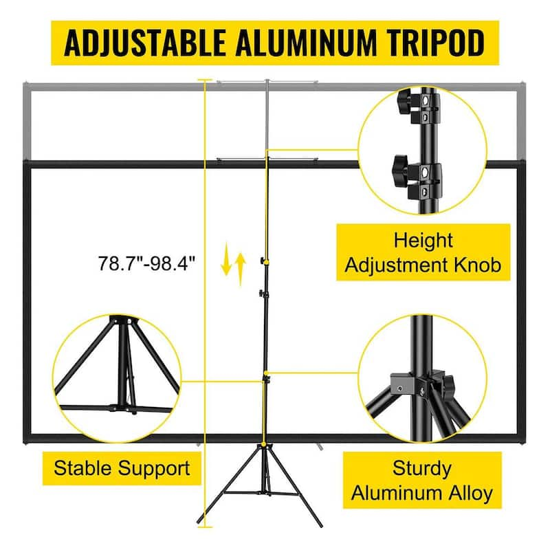 80 in. Portable Adjustable Tripod Projector Screen with 16:9 4K HD Projection Screen Stand, Outdoor/Indoor Movie