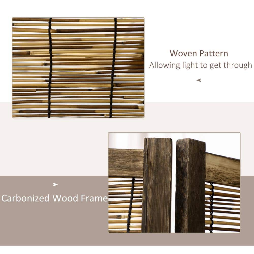 Brown Woven Bamboo 4-Panel Folding Room Divider